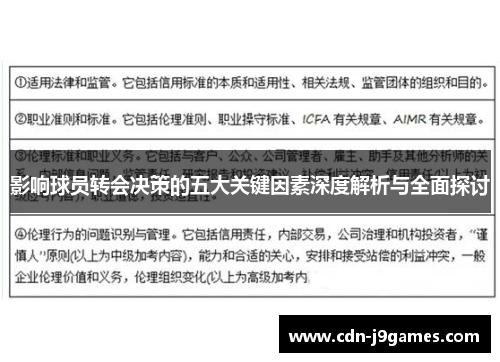 影响球员转会决策的五大关键因素深度解析与全面探讨